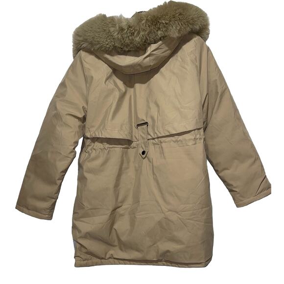 CHOUYATOU Beige Long‎ Coat With Detachable Fur Hat Band Size L New - Picture 3 of 10